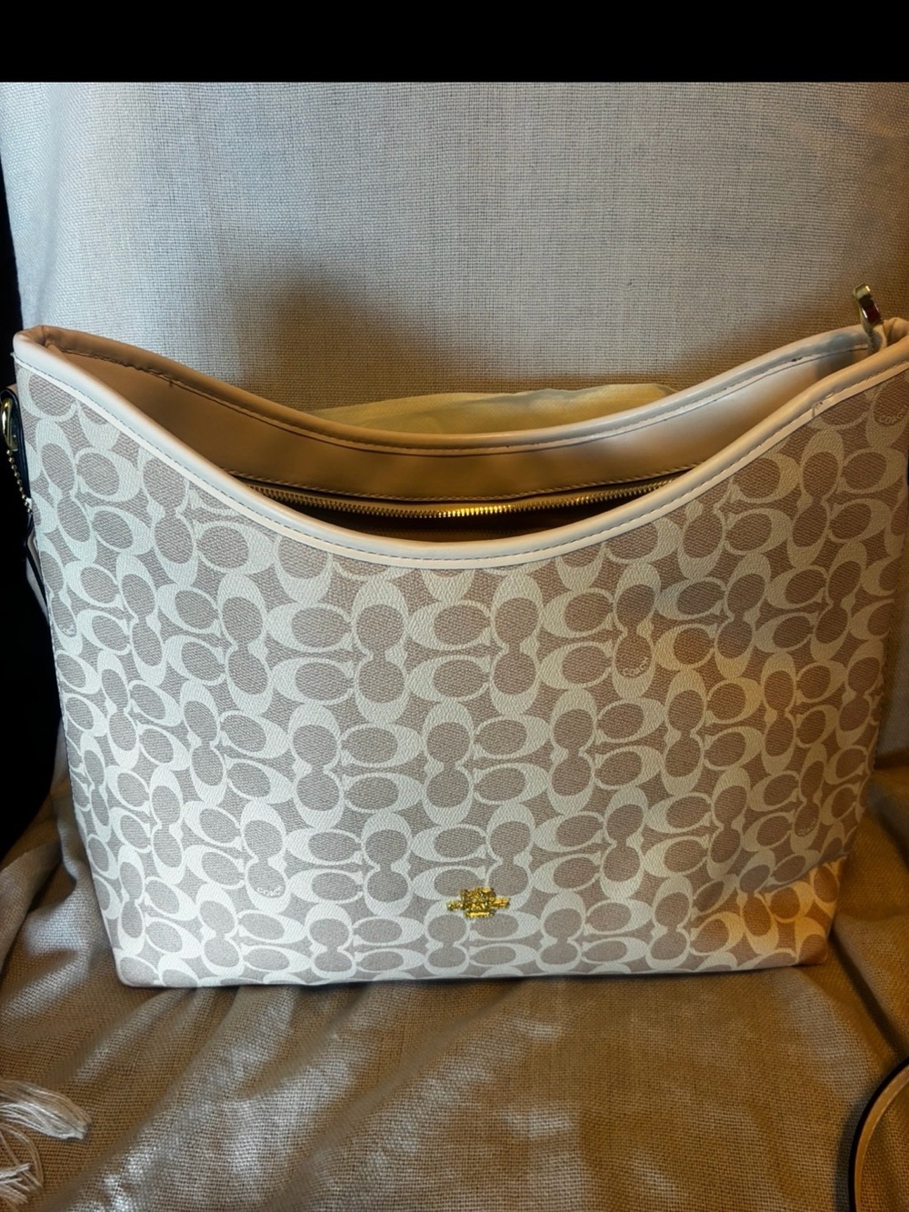 Coach Signature Jacquard Shoulder Bag in Light Beige and Cream